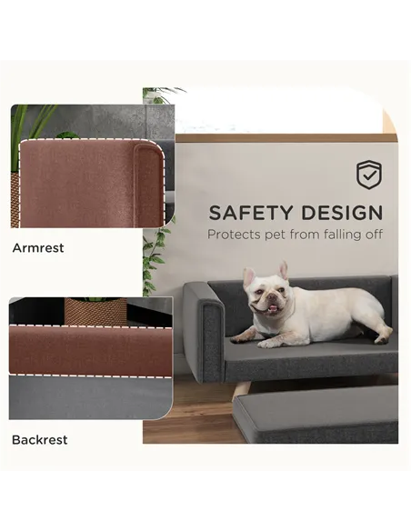 PawHut Elevated Dog Sofa Bed, with Cushion, for Medium and Small Dogs, Grey