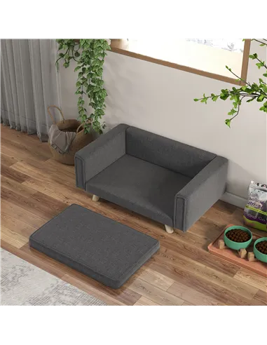 PawHut Elevated Dog Sofa Bed, with Cushion, for Medium and Small Dogs, Grey