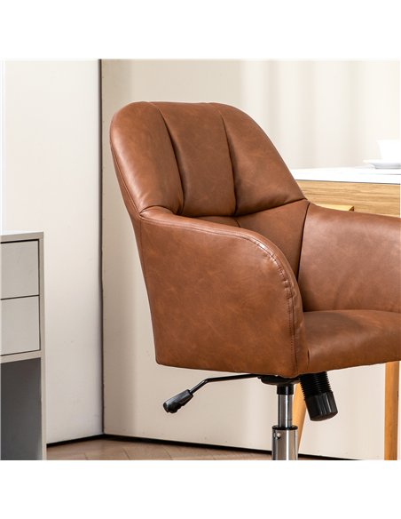 HOMCOM Faux Leather Tub Office Chair, with Wheels - Brown