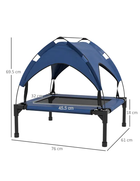 PawHut Cooling Raised Pet Bed w/ Washable Breathable Mesh, for Small Medium Dogs, 76 x 61 x 69.5cm - Dark Blue
