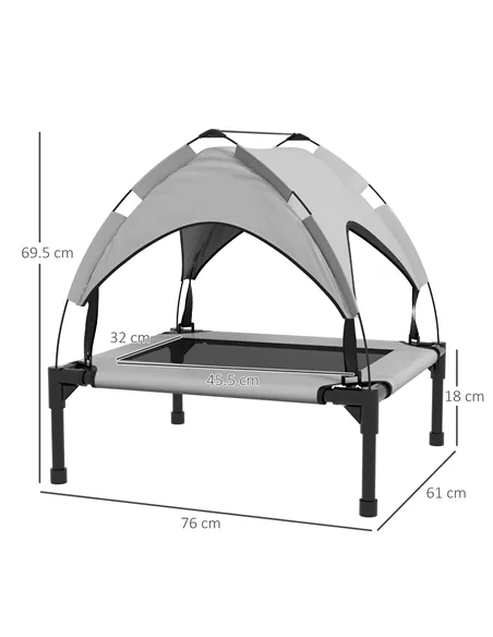 PawHut Cooling Raised Pet Bed w/ Washable Breathable Mesh, for Small Medium Dogs, 76 x 61 x 69.5cm - Light Grey