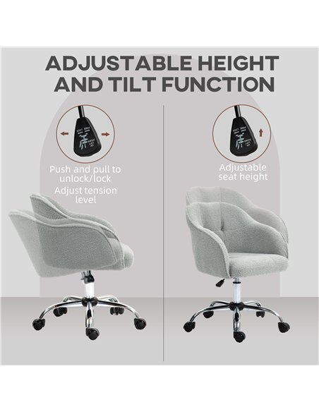 HOMCOM Teddy Fleece Swivel Office Chair - Grey