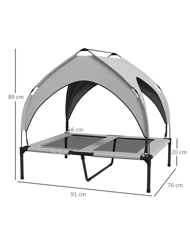 PawHut Cooling Raised Pet Bed w/ Washable Breathable Mesh, for Medium, Large Dogs, 91 x 76 x 89cm - Light Grey
