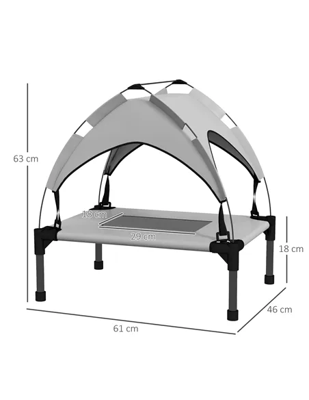 PawHut Cooling Raised Pet Bed w/ Washable Breathable Mesh, for Mini Small Dogs, 61 x 46 x 63cm - Light Grey
