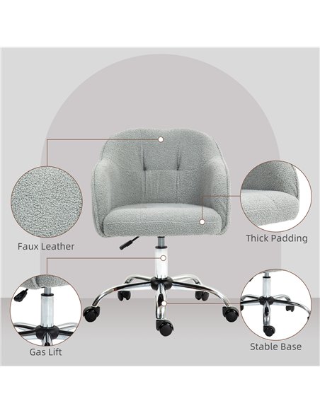 HOMCOM Teddy Fleece Swivel Office Chair - Grey