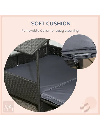 PawHut Extendable Elevated Dog Bed, Rattan Dog House w/ Water-Resistant Roof, Removable Cushion - Grey