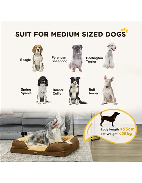 PawHut Calming Dog Bed Pet Mattress w/ Removable Cover, Anti-Slip Bottom, for Medium Dogs, 90L x 69W x 21Hcm - Brown