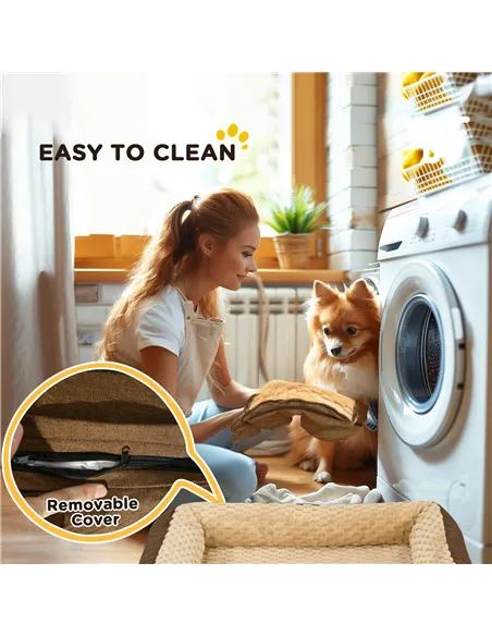 PawHut Calming Dog Bed Pet Mattress w/ Removable Cover, Anti-Slip Bottom, for Medium Dogs, 90L x 69W x 21Hcm - Brown