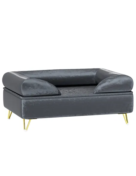 PawHut Cat Sofa Pet Couch w/ Removable Backrest, Soft Cushion, Washable Cover, for Small and Medium Sized Dogs, Grey