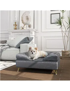 PawHut Cat Sofa Pet Couch w/ Removable Backrest, Soft Cushion, Washable Cover, for Small and Medium Sized Dogs, Grey 2