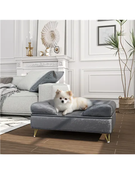 PawHut Cat Sofa Pet Couch w/ Removable Backrest, Soft Cushion, Washable Cover, for Small and Medium Sized Dogs, Grey