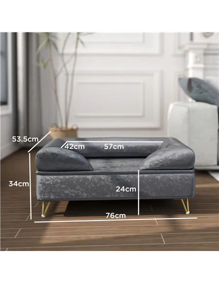 PawHut Cat Sofa Pet Couch w/ Removable Backrest, Soft Cushion, Washable Cover, for Small and Medium Sized Dogs, Grey