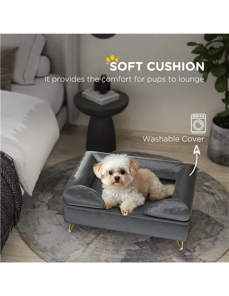 PawHut Cat Sofa Pet Couch w/ Removable Backrest, Soft Cushion, Washable Cover, for Small and Medium Sized Dogs, Grey