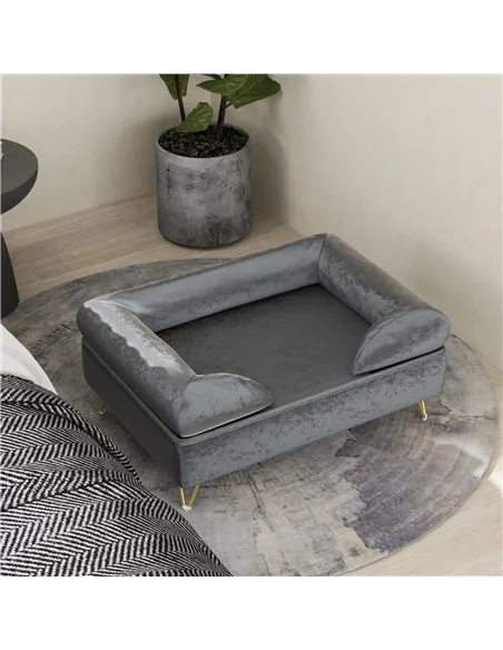 PawHut Cat Sofa Pet Couch w/ Removable Backrest, Soft Cushion, Washable Cover, for Small and Medium Sized Dogs, Grey