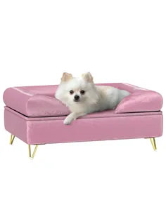 PawHut Cat Sofa Pet Couch w/ Removable Backrest, Soft Cushion, Washable Cover, for Small and Medium Sized Dogs, Pink