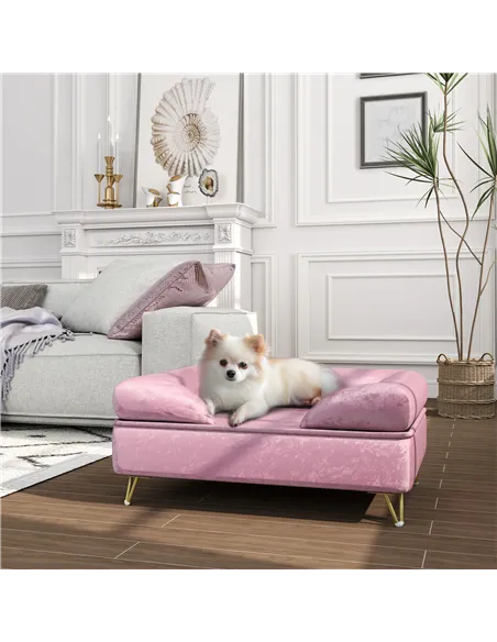 PawHut Cat Sofa Pet Couch w/ Removable Backrest, Soft Cushion, Washable Cover, for Small and Medium Sized Dogs, Pink
