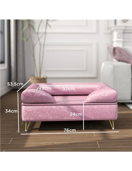 PawHut Cat Sofa Pet Couch w/ Removable Backrest, Soft Cushion, Washable Cover, for Small and Medium Sized Dogs, Pink