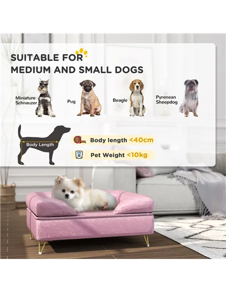 PawHut Cat Sofa Pet Couch w/ Removable Backrest, Soft Cushion, Washable Cover, for Small and Medium Sized Dogs, Pink