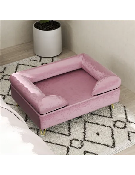 PawHut Cat Sofa Pet Couch w/ Removable Backrest, Soft Cushion, Washable Cover, for Small and Medium Sized Dogs, Pink