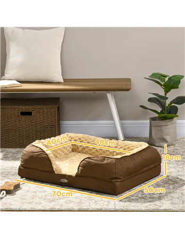 PawHut Calming Dog Bed Pet Mattress w/ Removable Cover, Anti-Slip Bottom, for Small Dogs, 70L x 50W x 18Hcm - Brown