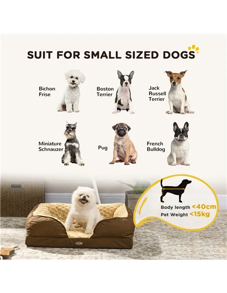 PawHut Calming Dog Bed Pet Mattress w/ Removable Cover, Anti-Slip Bottom, for Small Dogs, 70L x 50W x 18Hcm - Brown