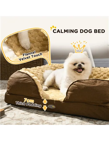 PawHut Calming Dog Bed Pet Mattress w/ Removable Cover, Anti-Slip Bottom, for Small Dogs, 70L x 50W x 18Hcm - Brown
