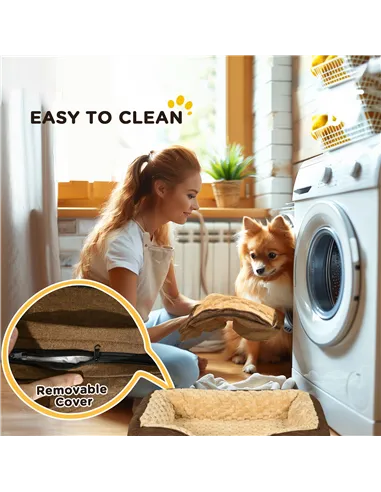 PawHut Calming Dog Bed Pet Mattress w/ Removable Cover, Anti-Slip Bottom, for Small Dogs, 70L x 50W x 18Hcm - Brown