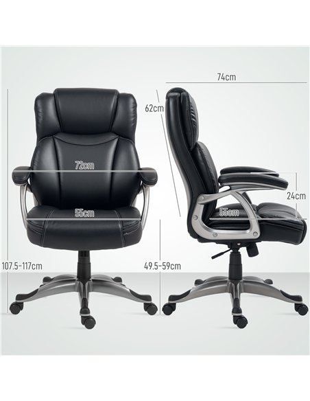 HOMCOM 49.5-59cm Faux Leather Office Chair - Black