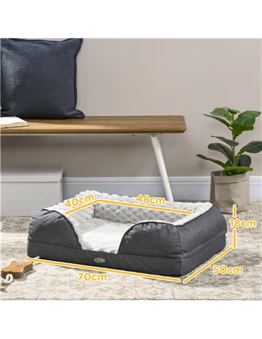 PawHut Calming Dog Bed Pet Mattress w/ Removable Cover, Anti-Slip Bottom, for Small Dogs, 70L x 50W x 18Hcm - Charcoal Grey