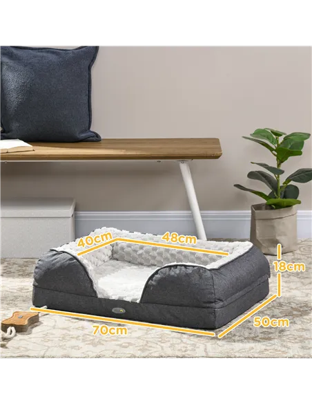 PawHut Calming Dog Bed Pet Mattress w/ Removable Cover, Anti-Slip Bottom, for Small Dogs, 70L x 50W x 18Hcm - Charcoal Grey