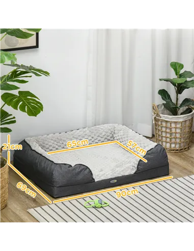 PawHut Calming Dog Bed Pet Mattress w/ Removable Cover, Anti-Slip Bottom, for Medium Dogs, 90L x 69W x 21Hcm - Charcoal Grey