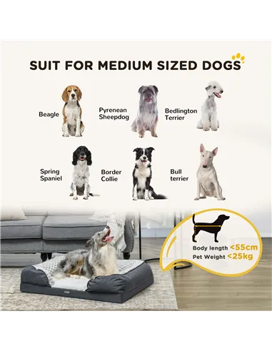 PawHut Calming Dog Bed Pet Mattress w/ Removable Cover, Anti-Slip Bottom, for Medium Dogs, 90L x 69W x 21Hcm - Charcoal Grey