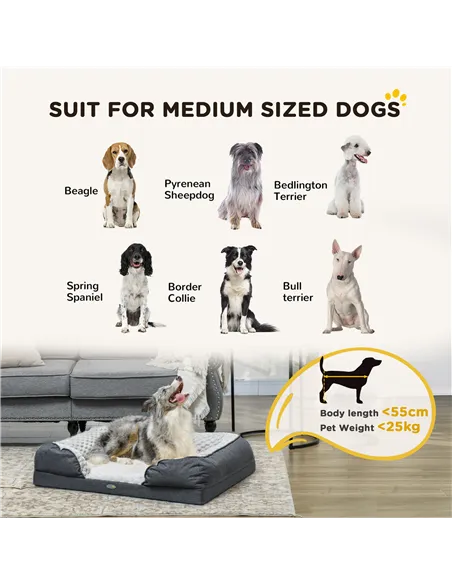 PawHut Calming Dog Bed Pet Mattress w/ Removable Cover, Anti-Slip Bottom, for Medium Dogs, 90L x 69W x 21Hcm - Charcoal Grey