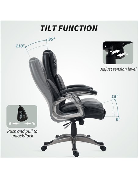 HOMCOM 49.5-59cm Faux Leather Office Chair - Black