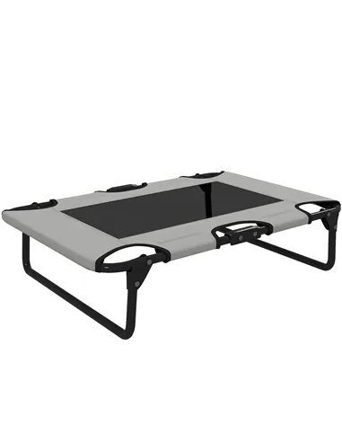 PawHut Portable Raised Dog Bed, Elevated Pet Cot with Breathable Mesh for Indoor Outdoor, for Small Medium Dogs, Light Grey