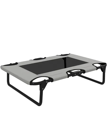 PawHut Portable Raised Dog Bed, Elevated Pet Cot with Breathable Mesh for Indoor Outdoor, for Small Medium Dogs, Light Grey