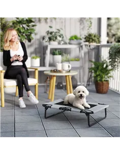 PawHut Portable Raised Dog Bed, Elevated Pet Cot with Breathable Mesh for Indoor Outdoor, for Small Medium Dogs, Light Grey 2