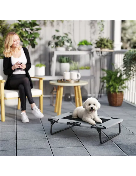 PawHut Portable Raised Dog Bed, Elevated Pet Cot with Breathable Mesh for Indoor Outdoor, for Small Medium Dogs, Light Grey