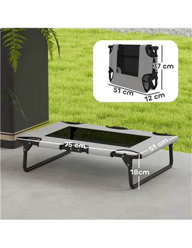 PawHut Portable Raised Dog Bed, Elevated Pet Cot with Breathable Mesh for Indoor Outdoor, for Small Medium Dogs, Light Grey