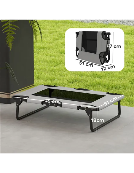 PawHut Portable Raised Dog Bed, Elevated Pet Cot with Breathable Mesh for Indoor Outdoor, for Small Medium Dogs, Light Grey