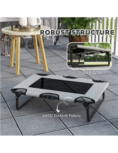 PawHut Portable Raised Dog Bed, Elevated Pet Cot with Breathable Mesh for Indoor Outdoor, for Small Medium Dogs, Light Grey