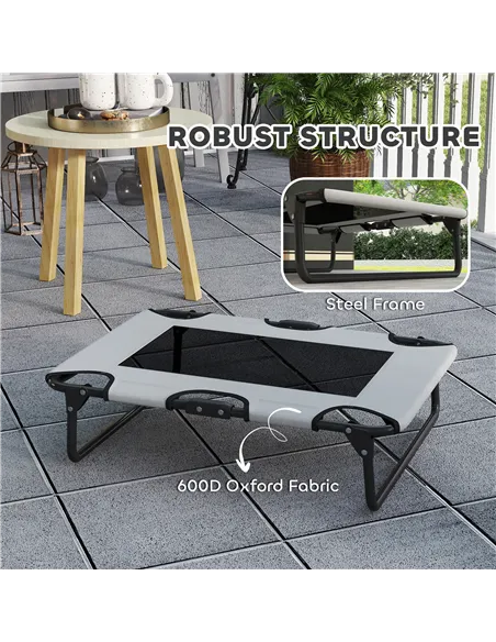 PawHut Portable Raised Dog Bed, Elevated Pet Cot with Breathable Mesh for Indoor Outdoor, for Small Medium Dogs, Light Grey