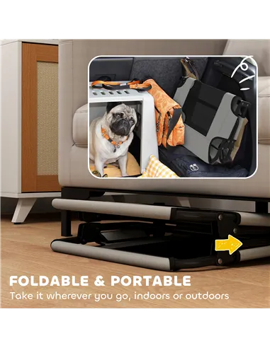 PawHut Portable Raised Dog Bed, Elevated Pet Cot with Breathable Mesh for Indoor Outdoor, for Small Medium Dogs, Light Grey