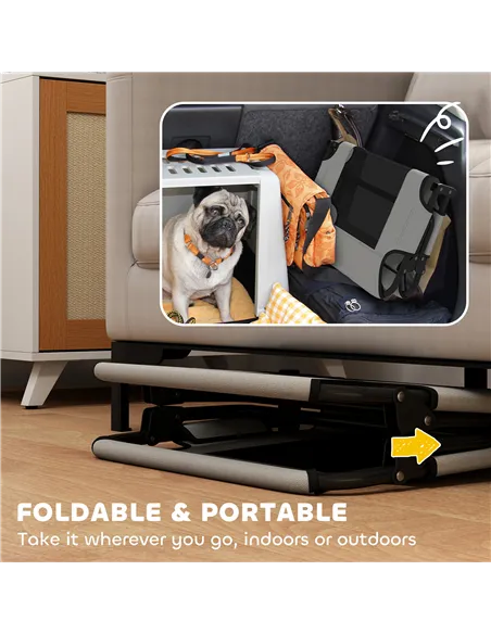 PawHut Portable Raised Dog Bed, Elevated Pet Cot with Breathable Mesh for Indoor Outdoor, for Small Medium Dogs, Light Grey