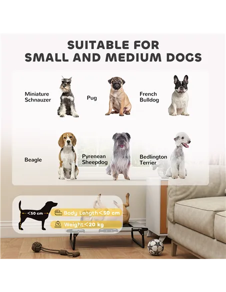 PawHut Portable Raised Dog Bed, Elevated Pet Cot with Breathable Mesh for Indoor Outdoor, for Small Medium Dogs, Light Grey