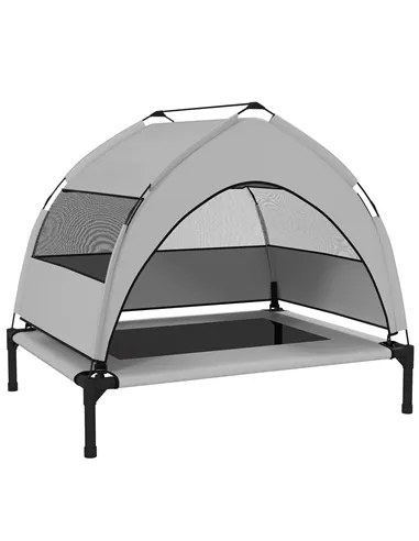 PawHut Portable Elevated Dog Bed with Removable Canopy, Cooling Raised Pet Cot for Small Medium Dogs, 76 x 61 x 60 cm