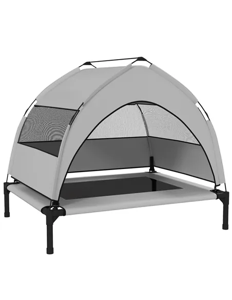 PawHut Portable Elevated Dog Bed with Removable Canopy, Cooling Raised Pet Cot for Small Medium Dogs, 76 x 61 x 60 cm