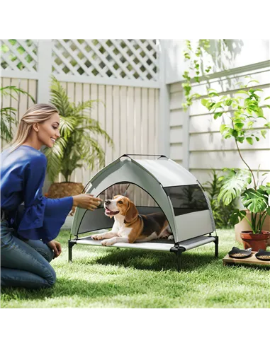 PawHut Portable Elevated Dog Bed with Removable Canopy, Cooling Raised Pet Cot for Small Medium Dogs, 76 x 61 x 60 cm