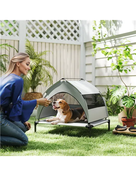PawHut Portable Elevated Dog Bed with Removable Canopy, Cooling Raised Pet Cot for Small Medium Dogs, 76 x 61 x 60 cm