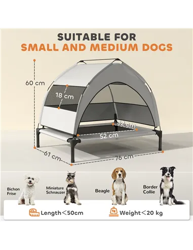 PawHut Portable Elevated Dog Bed with Removable Canopy, Cooling Raised Pet Cot for Small Medium Dogs, 76 x 61 x 60 cm